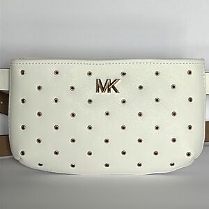 🆕 MICHAEL KORS Gold Studded Genuine Leather Belt Bag White NWT Size Large / XL